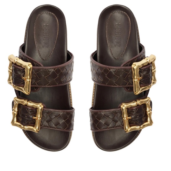 SCHUTZ Enola Sporty Woven Leather Flat Dark Brown size 9.5 - Picture 2 of 3